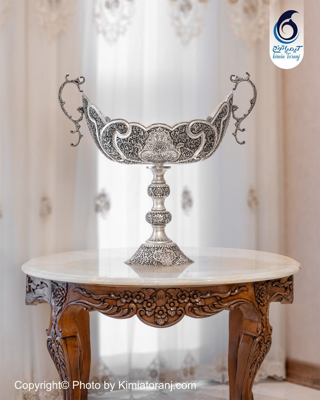 کنار سالنی کشکولی شبه نقره قلم گل و مرغ