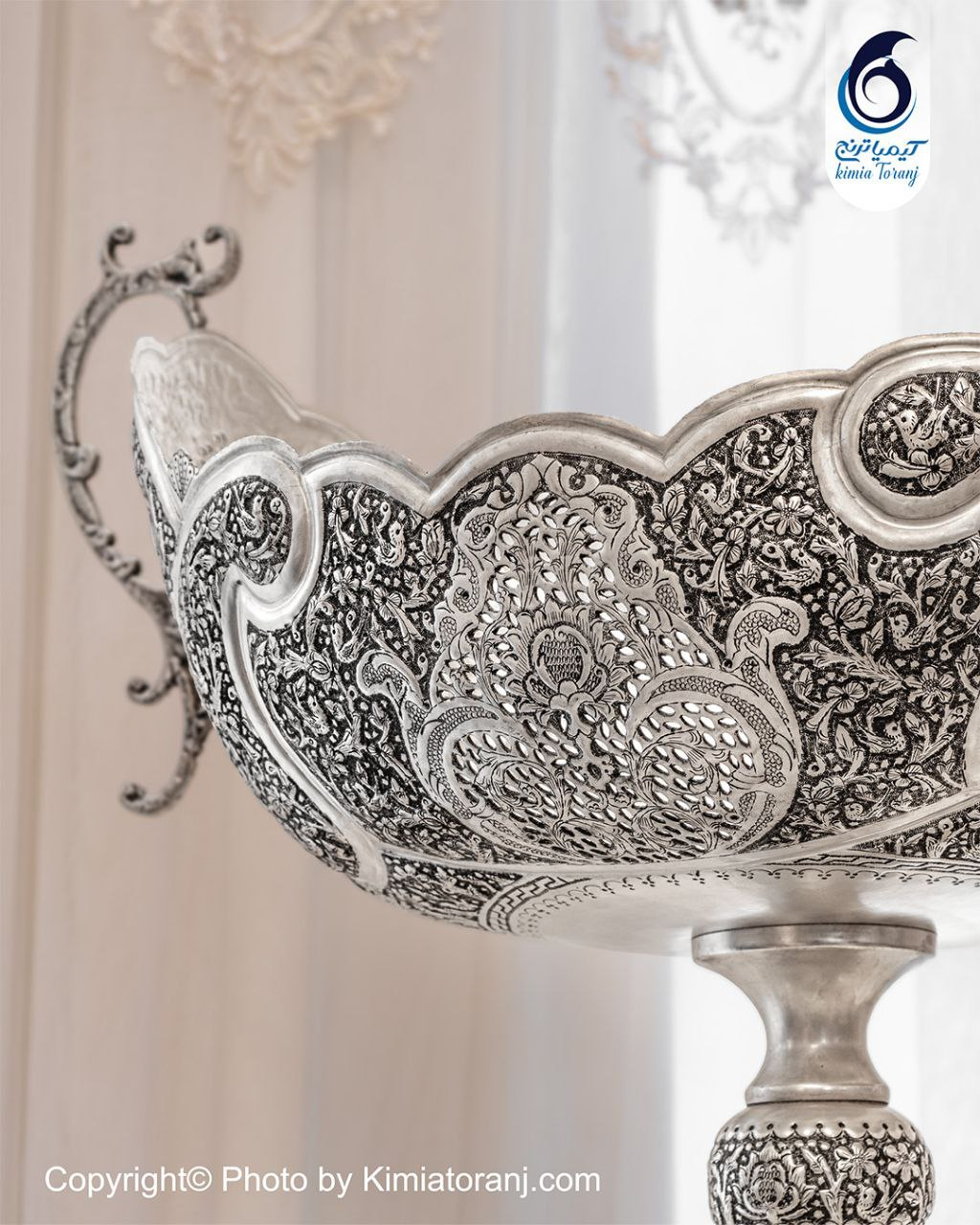 کنار سالنی کشکولی شبه نقره قلم گل و مرغ