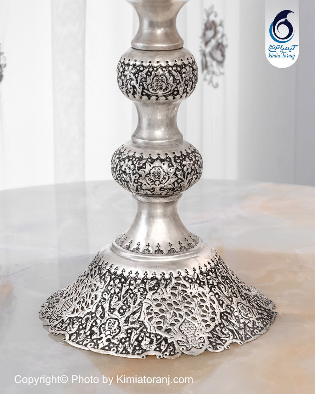 کنار سالنی کشکولی شبه نقره قلم گل و مرغ