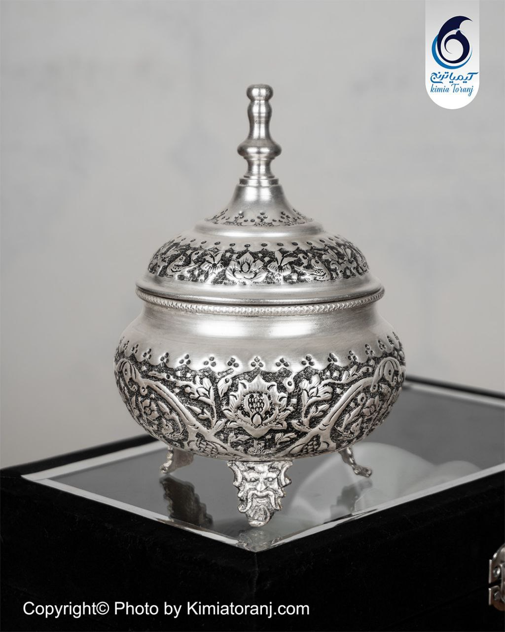 شکلات خوری کوچک شبه نقره قلم گل و مرغ