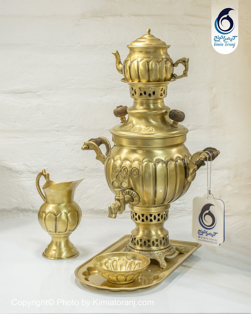 سماور ذغالی ۱ لیتری توپی خطی برنجی ضخیم