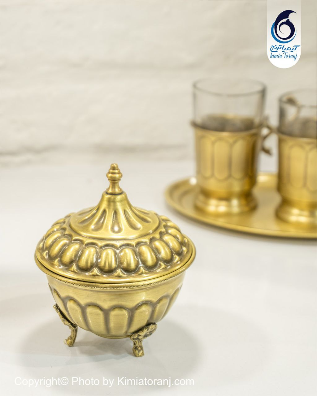 سماور ذغالی ۱ لیتری توپی خطی برنجی ضخیم