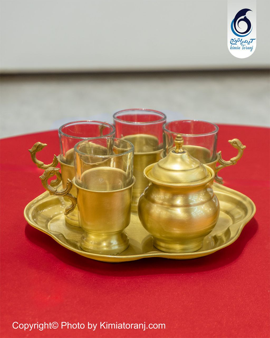 ست چایخوری ۴ نفره ساده برنجی با قندان نقلی