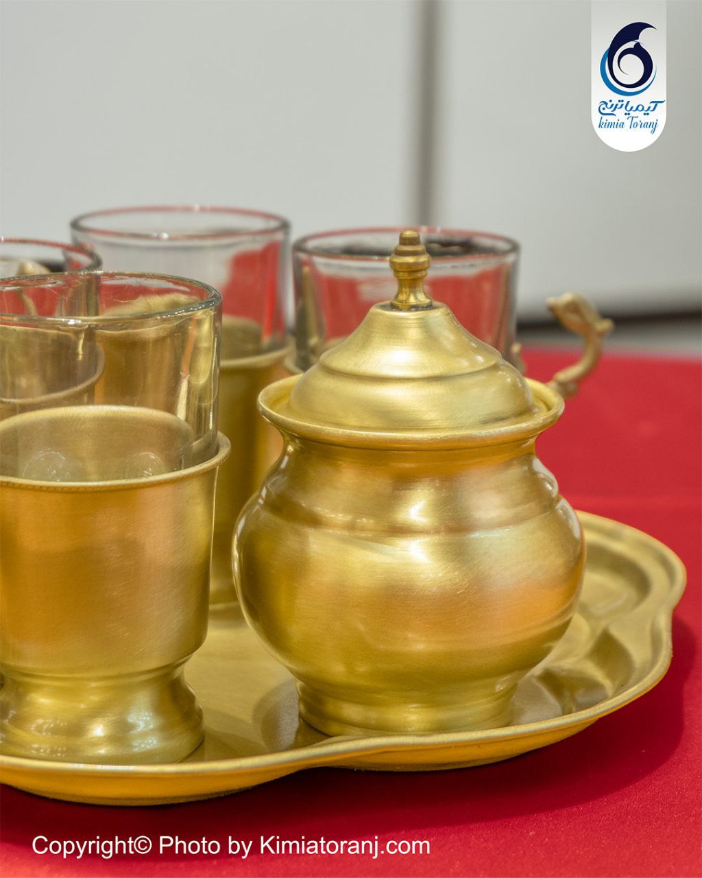 ست چایخوری ۴ نفره ساده برنجی با قندان نقلی