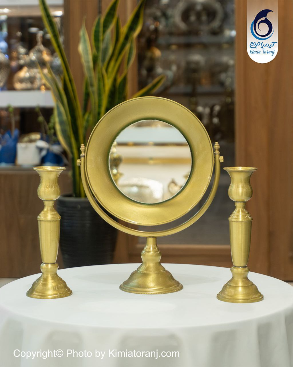 آینه شمعدان ساده سایز کوچک برنجی ضخیم