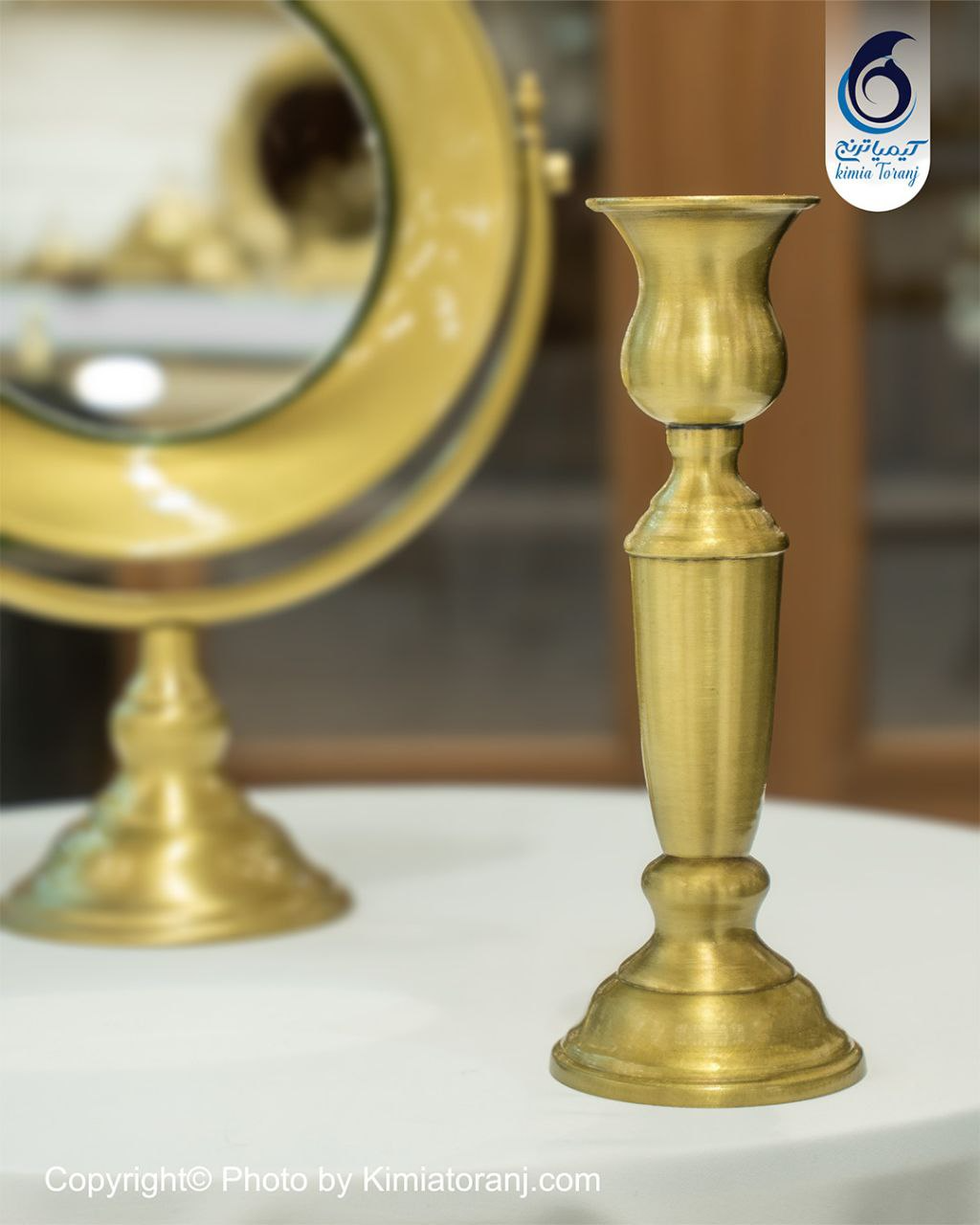 آینه شمعدان ساده سایز کوچک برنجی ضخیم