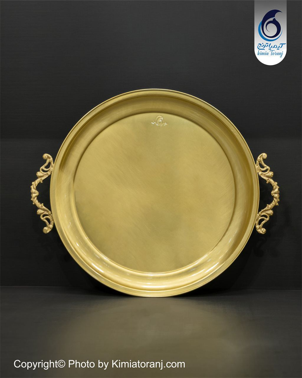 سینی گرد ساده دسته دار پایه دار برنجی ضخیم