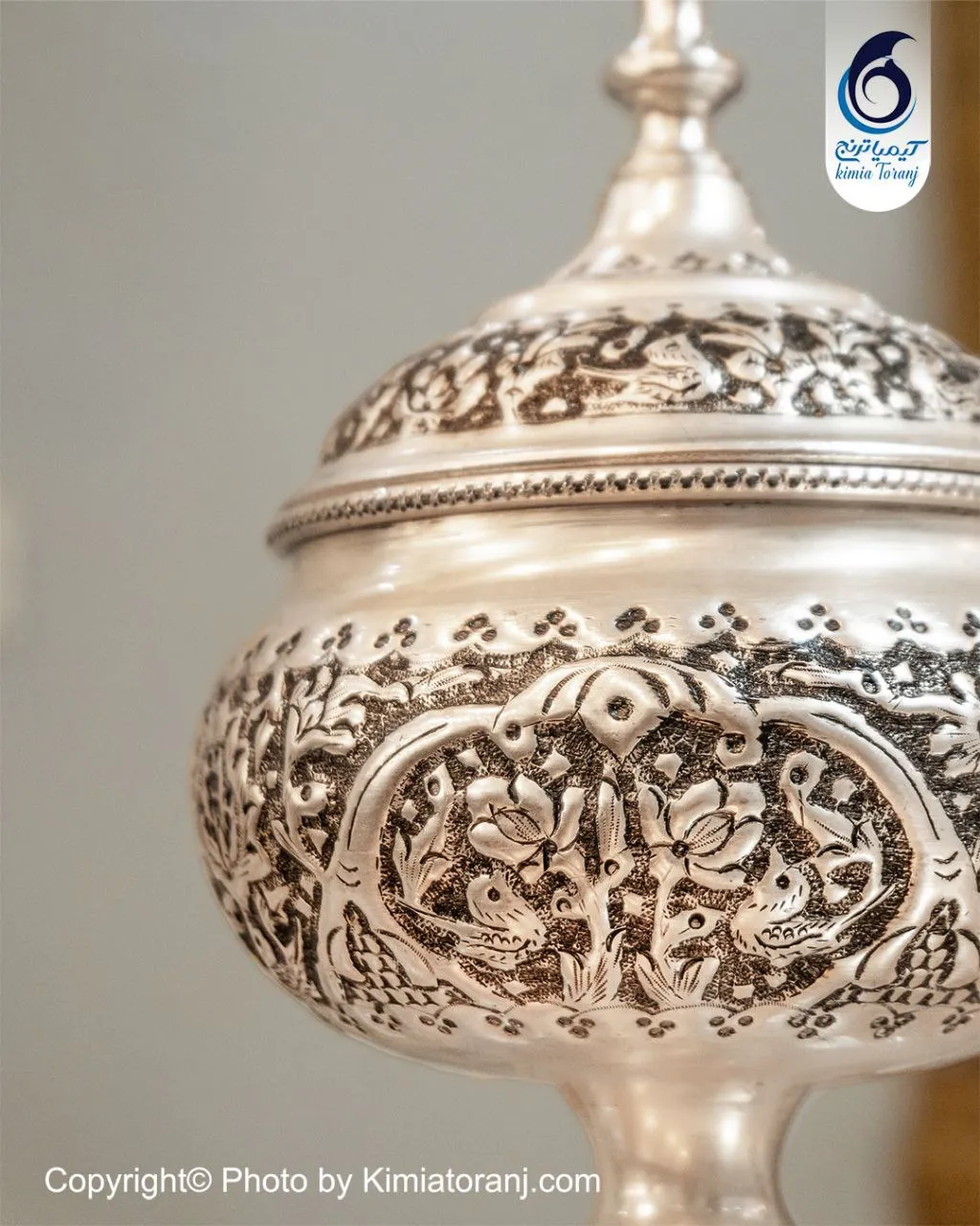 شکلات خوری کوچک تک پایه شبه نقره قلم گل و مرغ