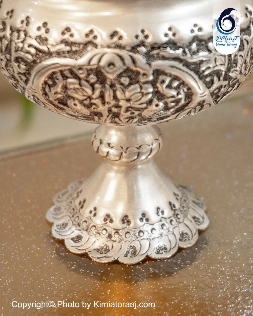 شکلات خوری کوچک تک پایه شبه نقره قلم گل و مرغ