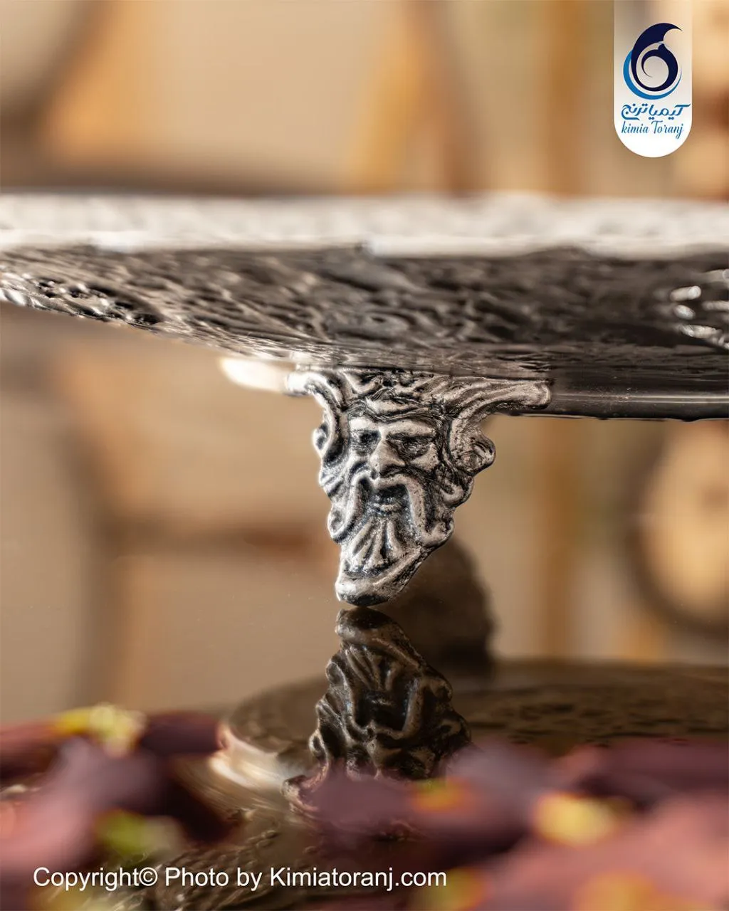 شیرینی خوری سه پایه شبه نقره قلم گل و مرغ