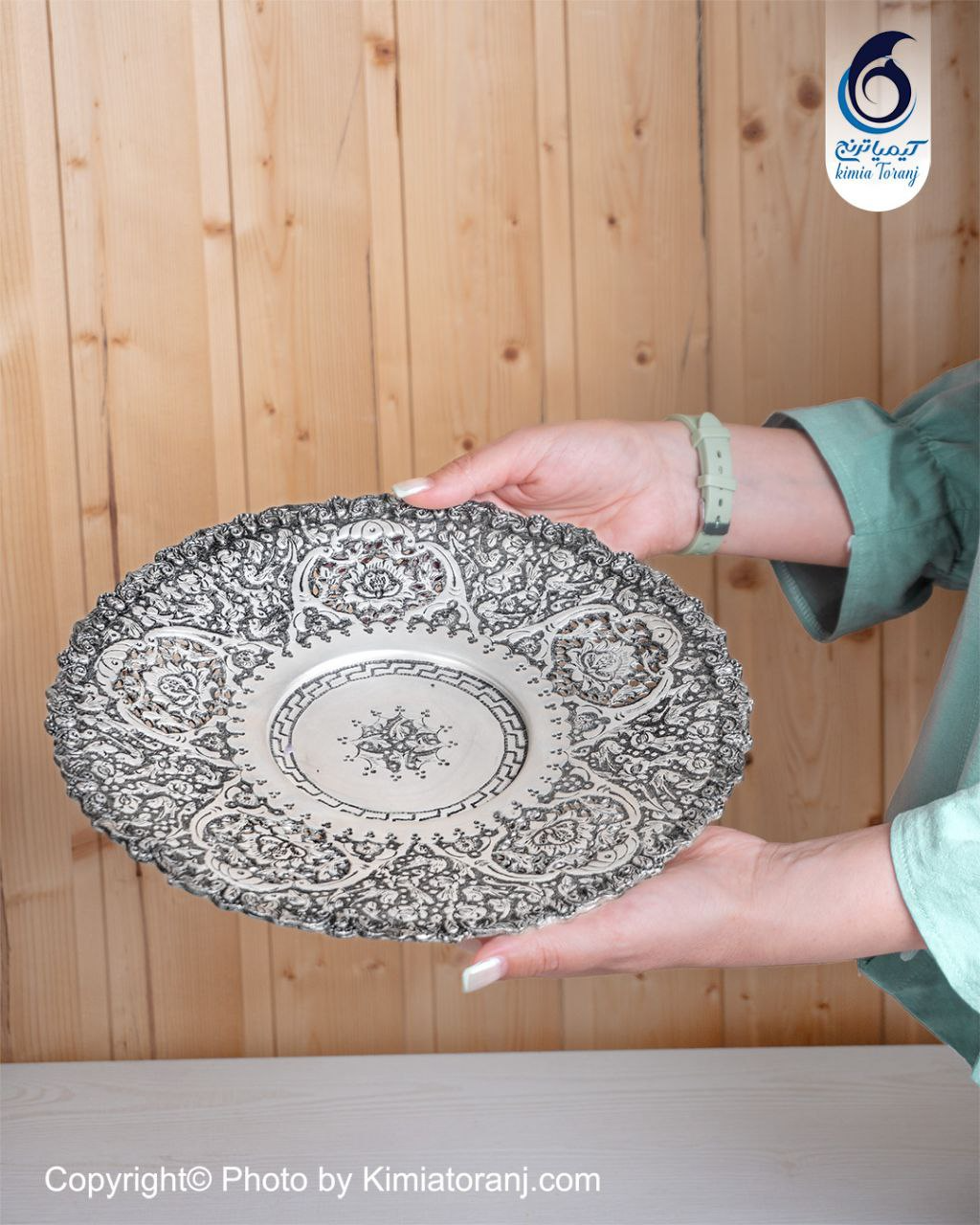 شیرینی خوری شبه نقره سه پایه قلم گل و مرغ