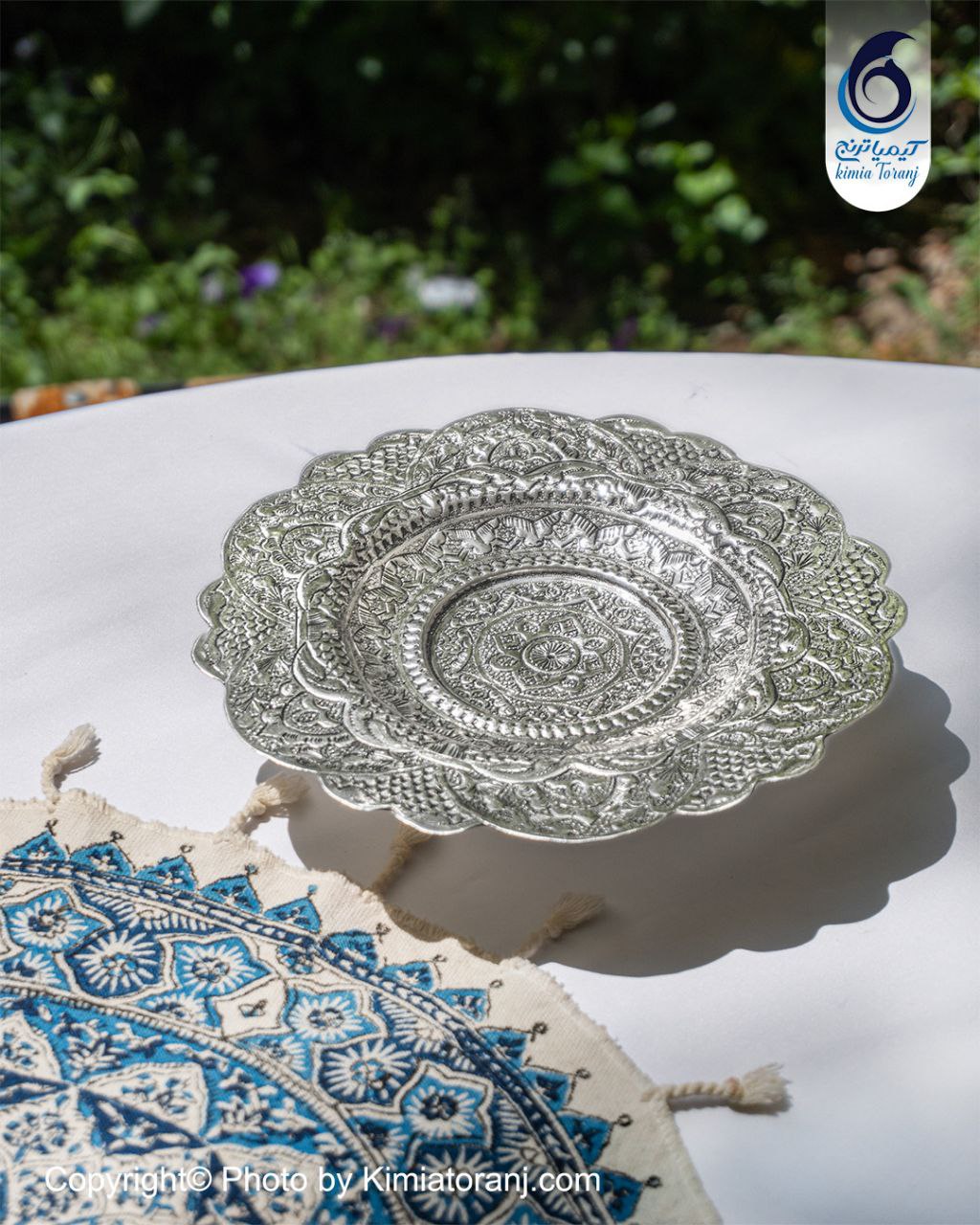 شیرینی خوری شبه نقره سه پایه قلم اسلیمی