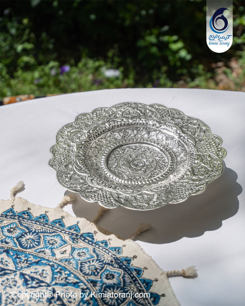 شیرینی خوری شبه نقره سه پایه قلم اسلیمی