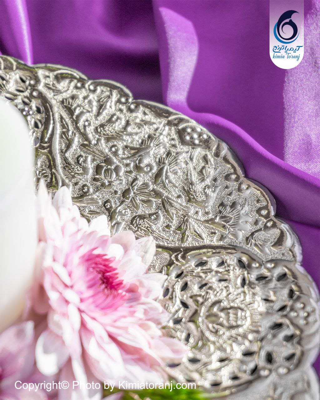 شیرینی خوری شبه نقره سه پایه قلم گل و مرغ