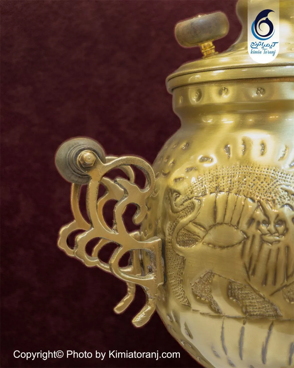 سماور زغالی 4 لیتری توپی قلمزنی برنجی ضخیم