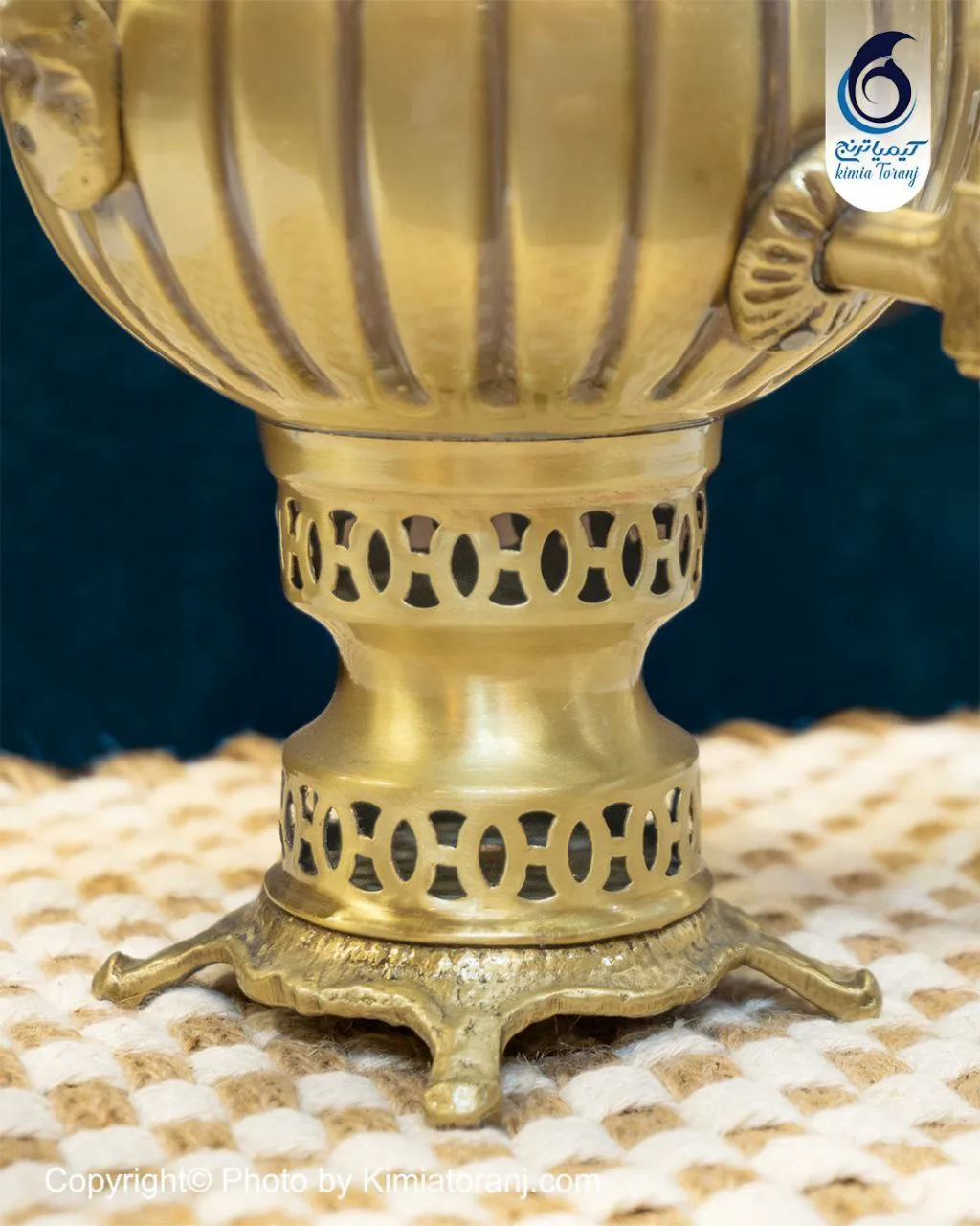 سماور زغالی 1 لیتری توپی خطی برنجی ضخیم