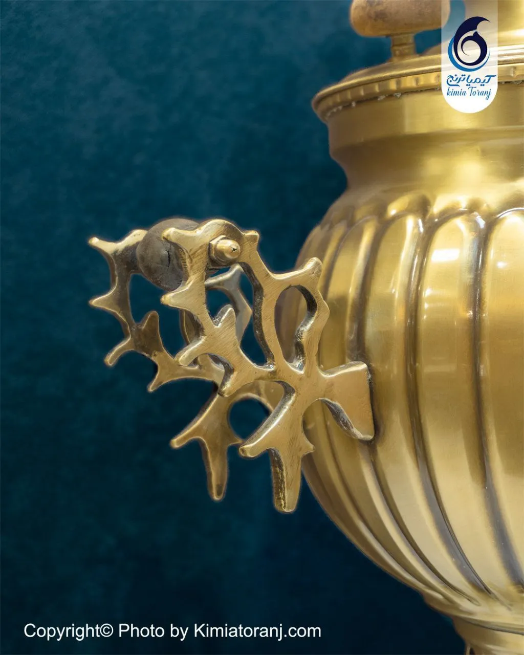 سماور ذغالی 6 لیتری توپی خطی برنجی ضخیم