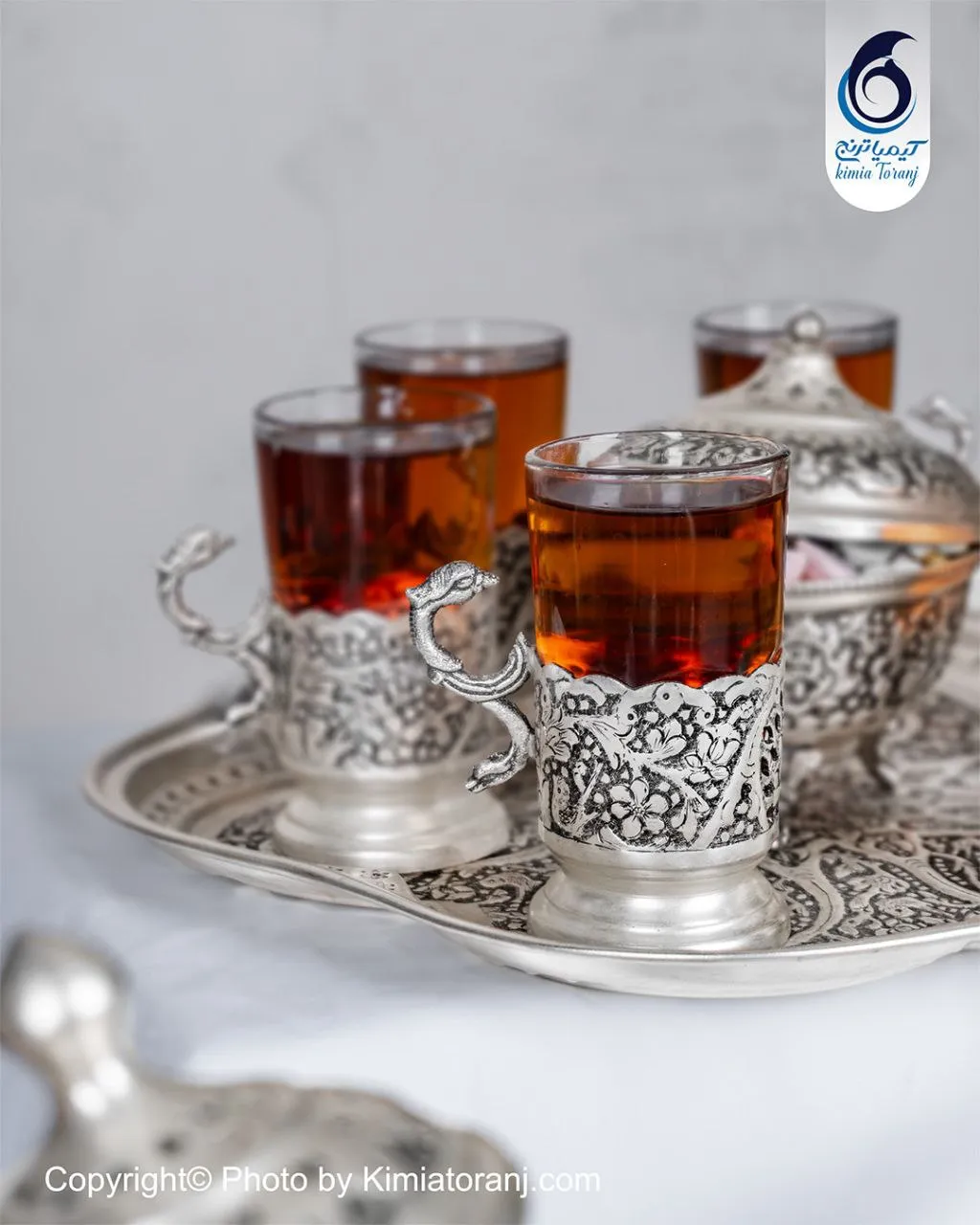 ست چایخوری 6 نفره شبه نقره قلم گل و مرغ