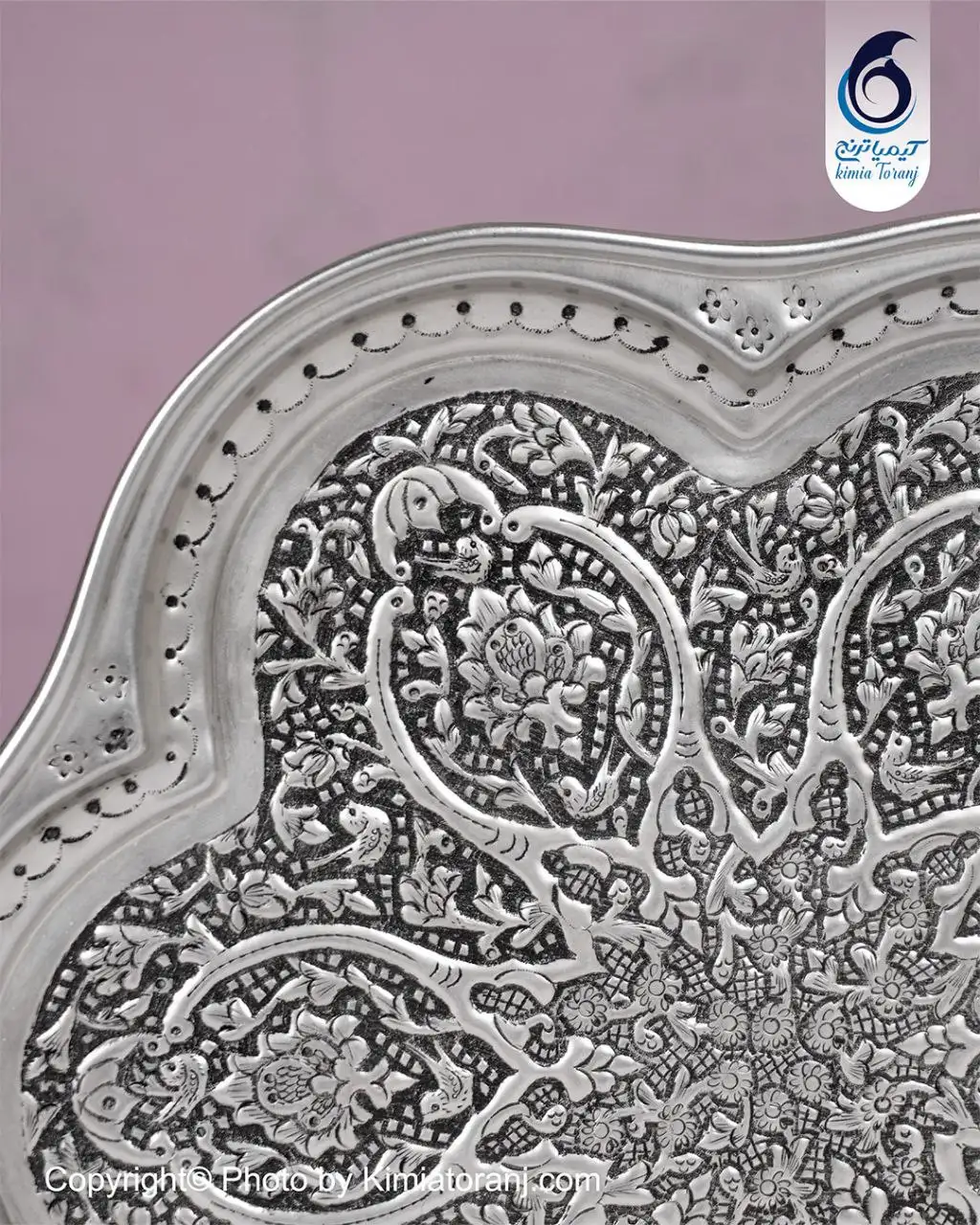 سینی ۶ قل شبه نقره قلم گل و مرغ