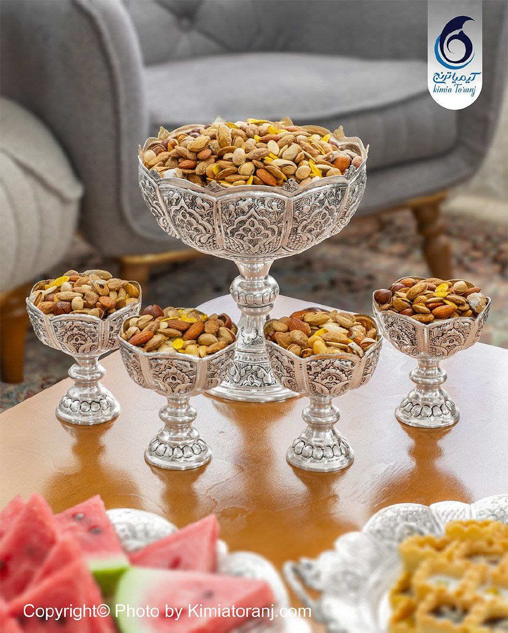 سرویس پذیرایی عروس برنجی ضخیم قلمزنی اسلیمی