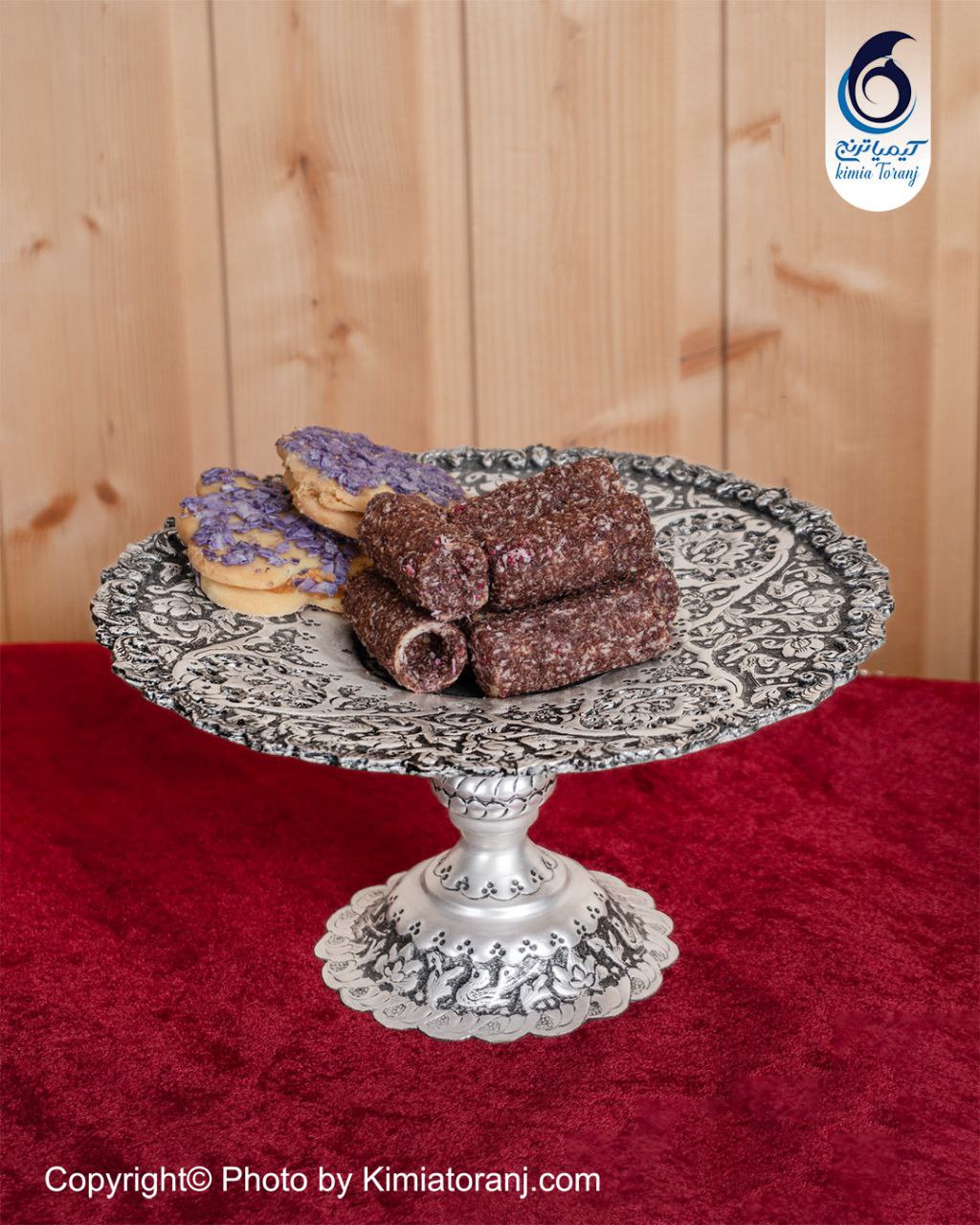 شیرینی خوری شبه نقره تک پایه قلم گل و مرغ