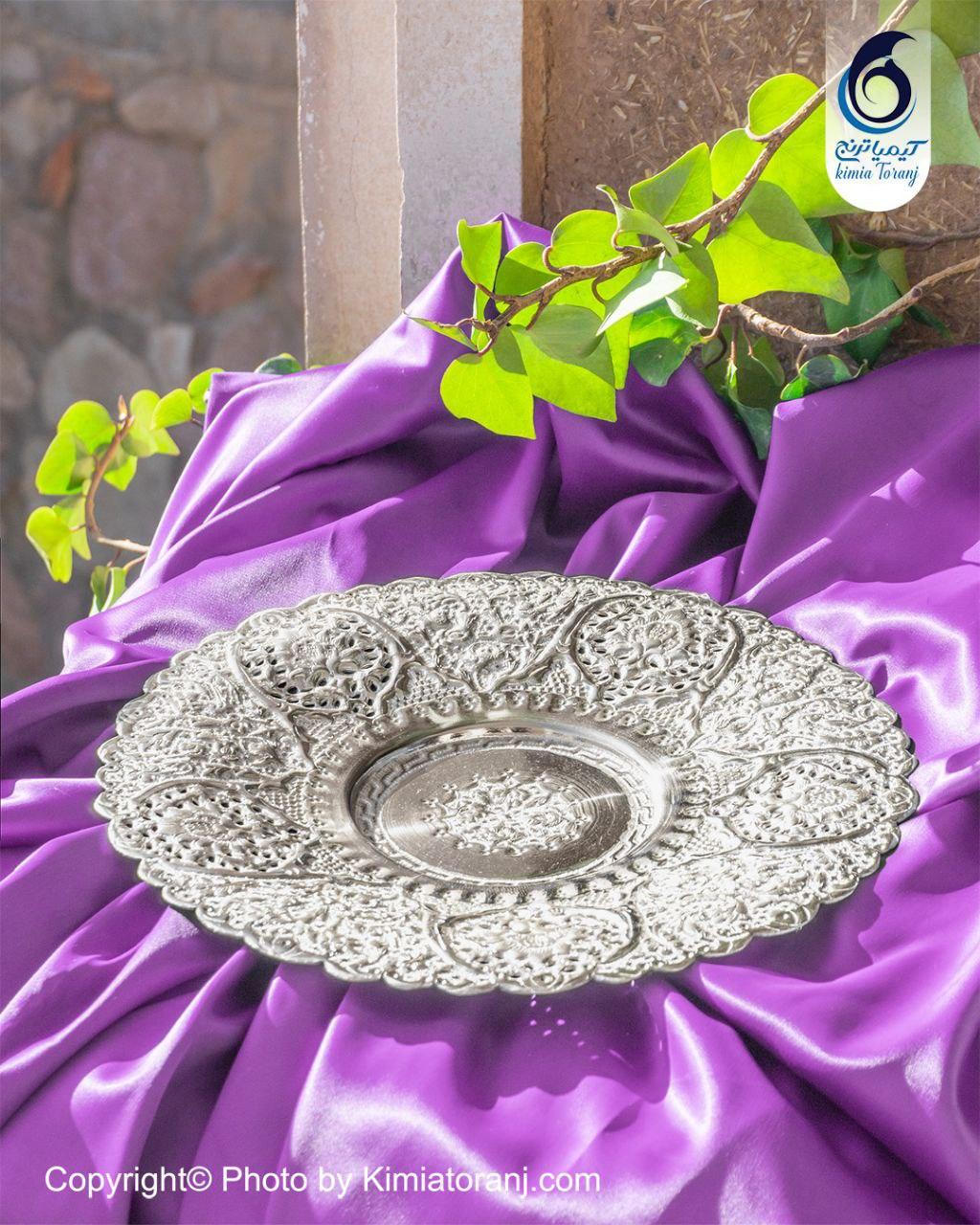 شیرینی خوری شبه نقره سه پایه قلم گل و مرغ