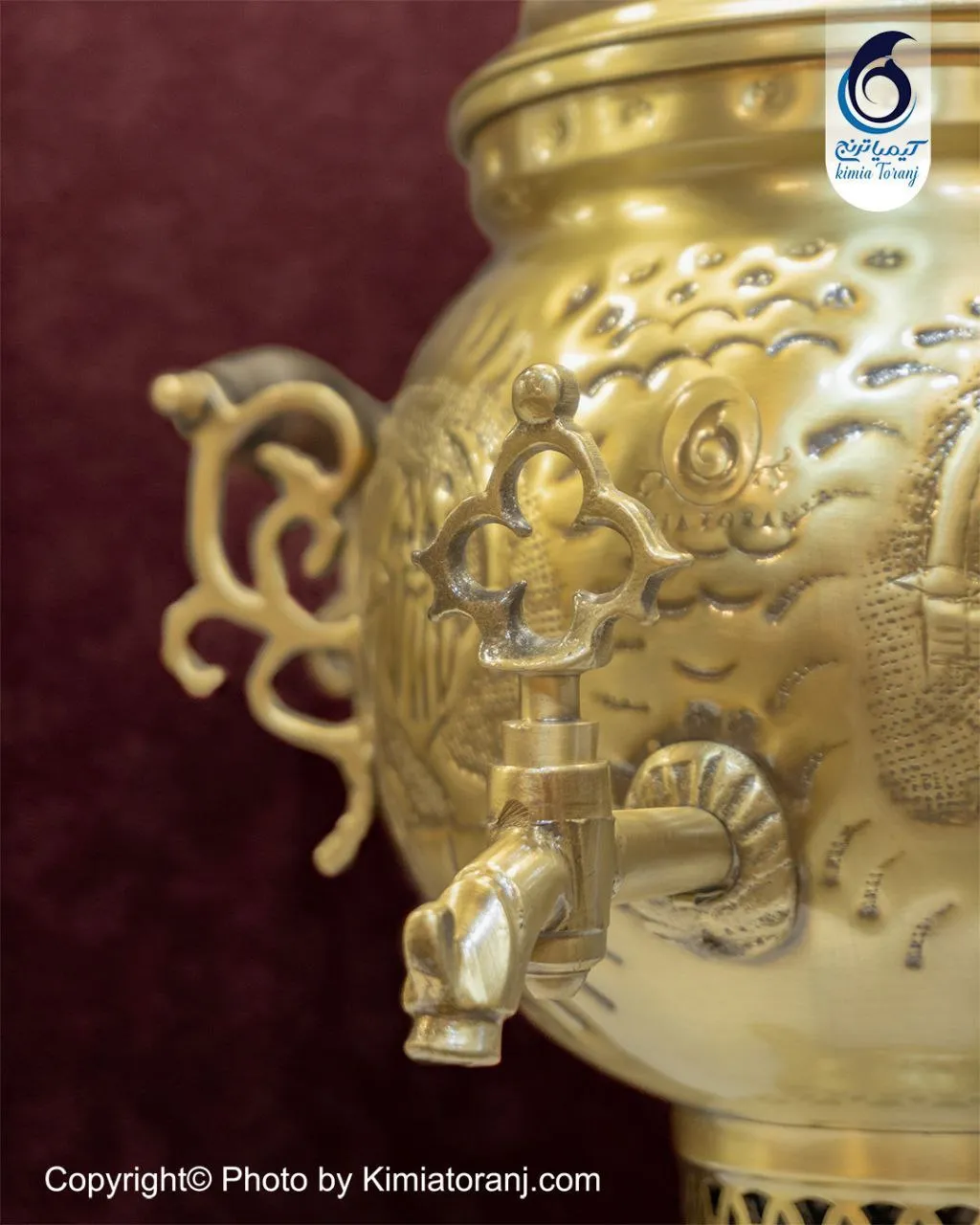 سماور زغالی 4 لیتری توپی قلمزنی برنجی ضخیم