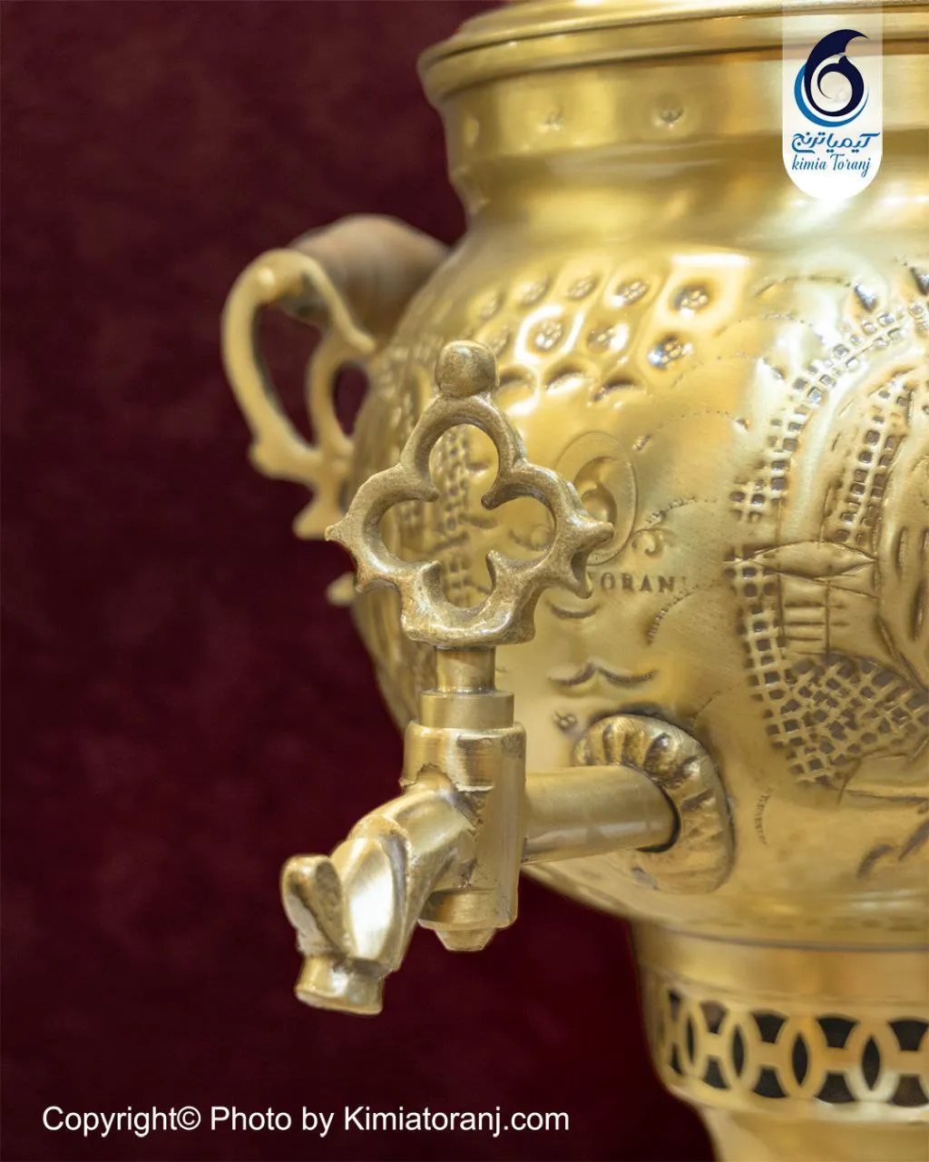 سماور ذغالی 3 لیتری توپی قلمزنی برنجی ضخیم