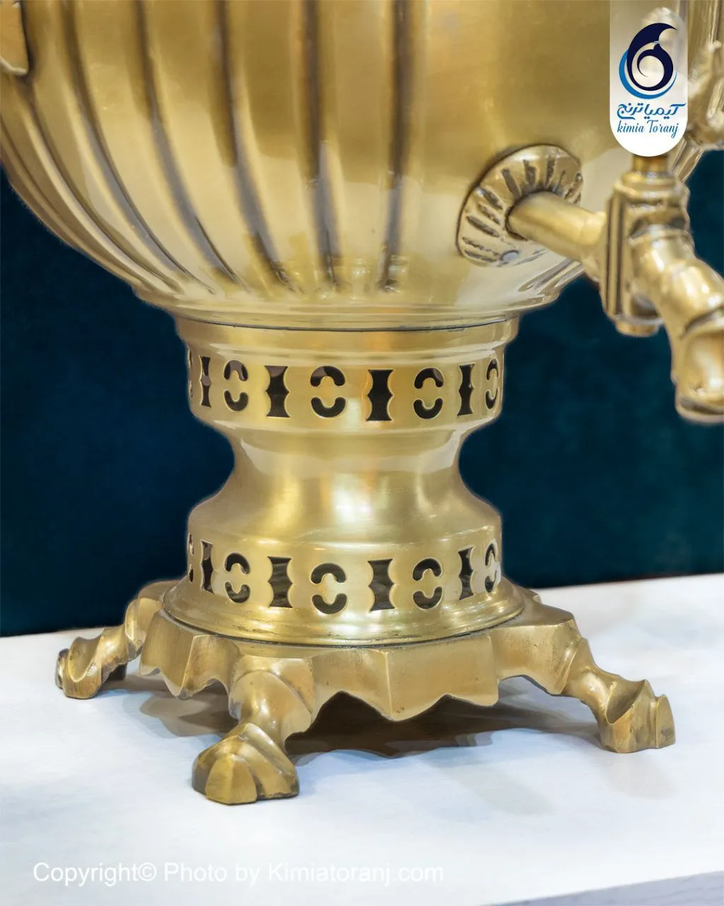 سماور ذغالی 6 لیتری توپی خطی برنجی ضخیم