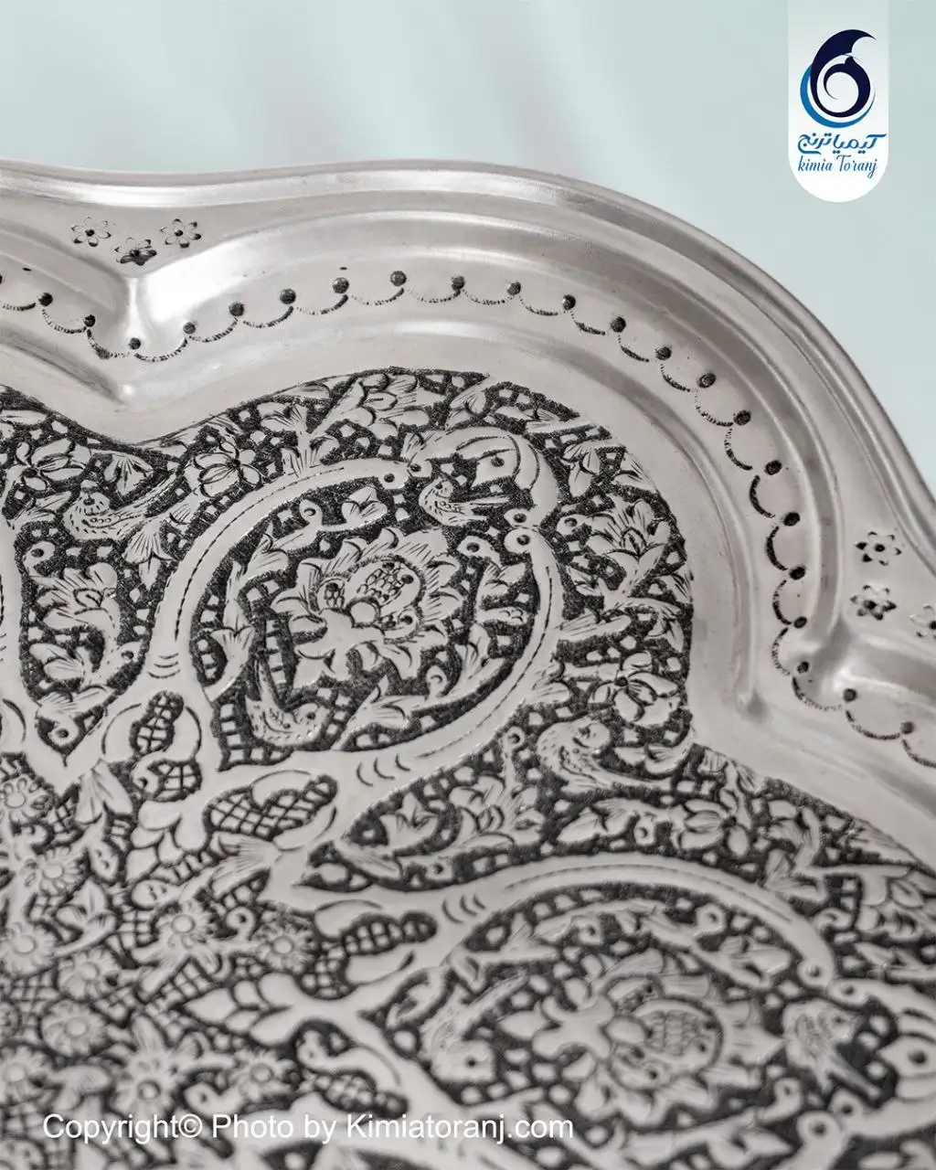 سینی ۶ قل شبه نقره قلم گل و مرغ