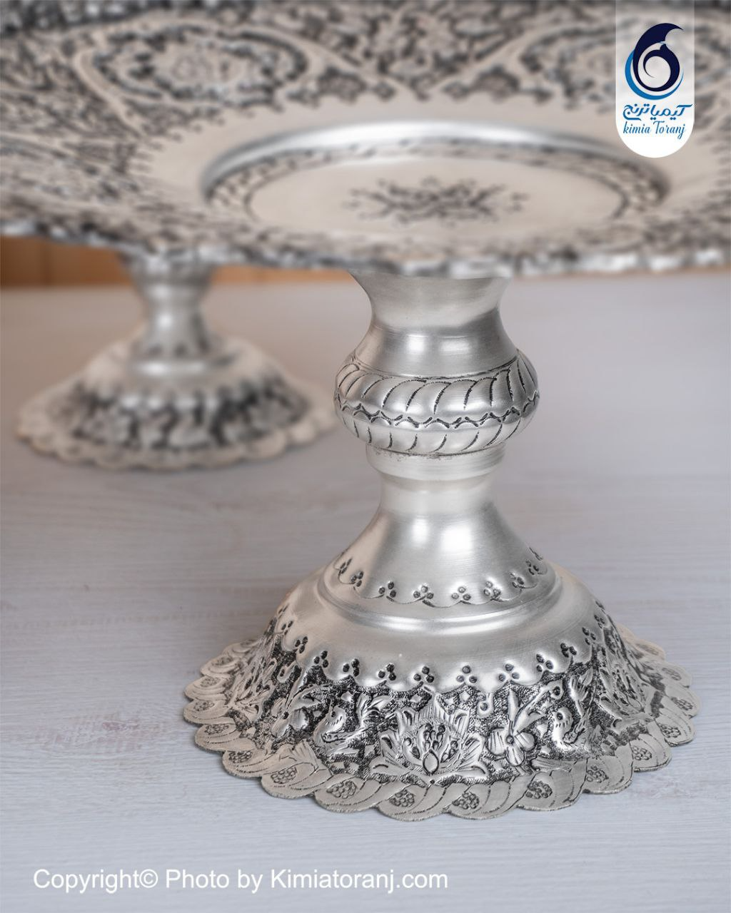 شیرینی خوری شبه نقره تک پایه قلم گل و مرغ