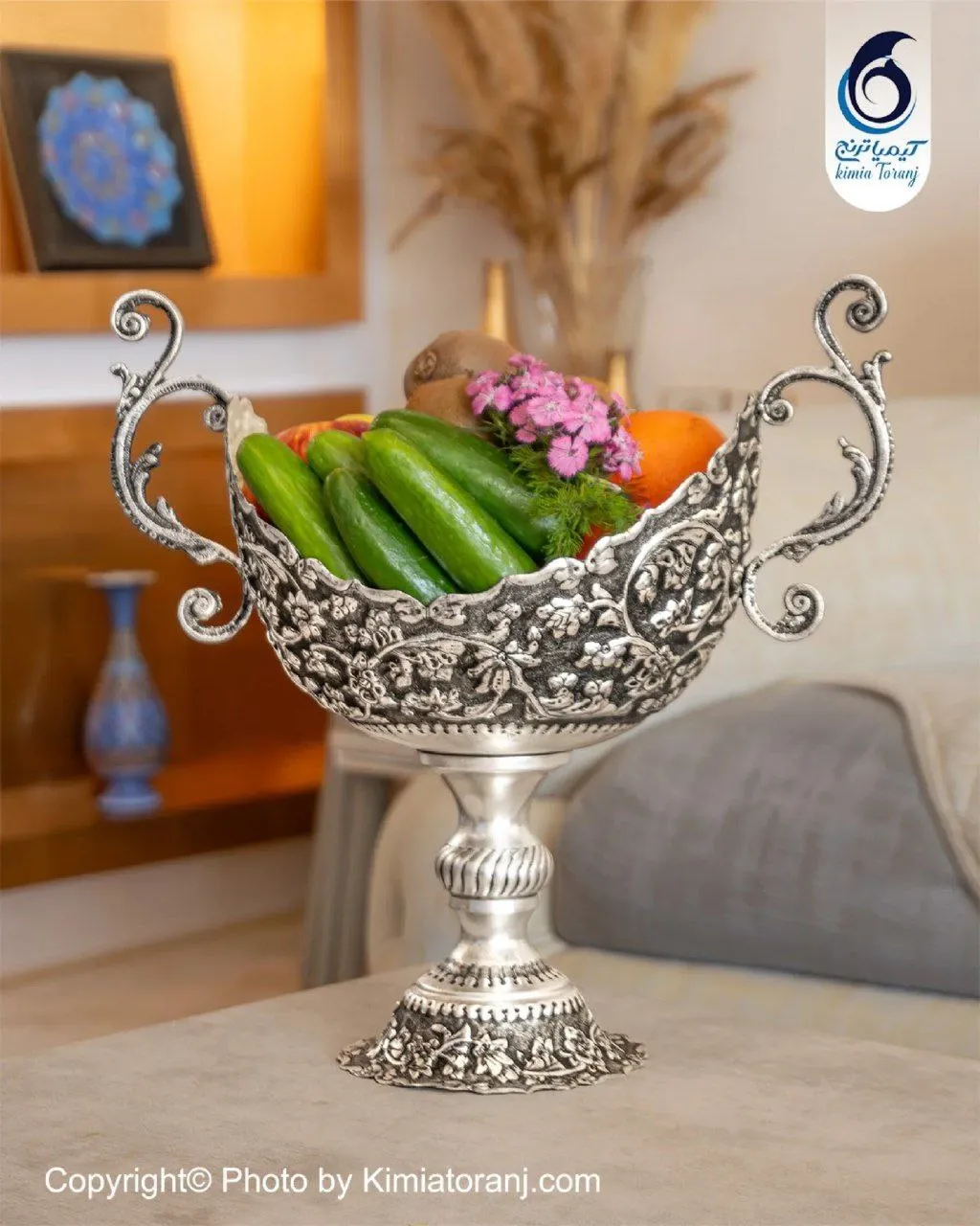 سرویس پذیرایی عروس برنجی ضخیم قلمزنی گل برجسته