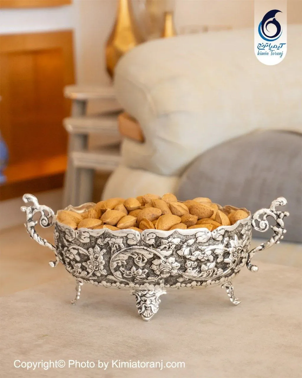 سرویس پذیرایی عروس برنجی ضخیم قلمزنی گل برجسته